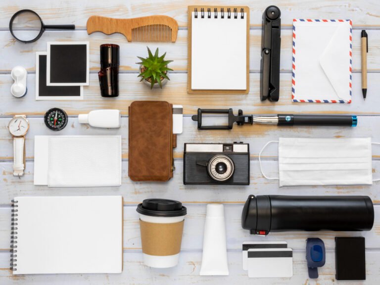 Office equipment and supplies like power strips, batteries, flash drives, and more for a functional workspace.